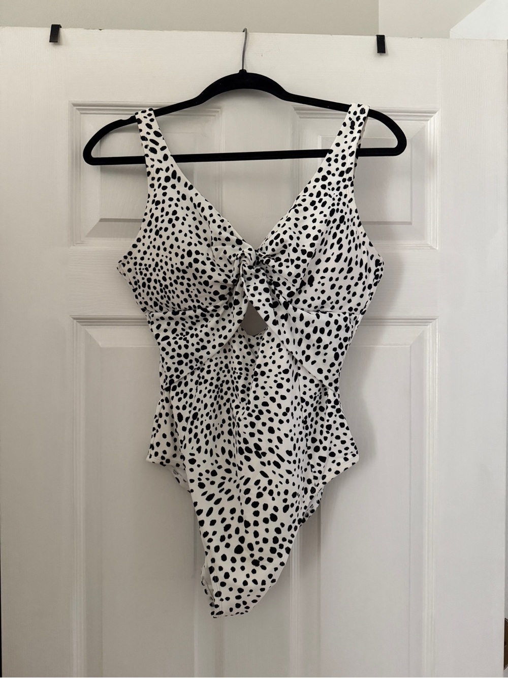DKNY White One-Piece Swimsuit with Black Dalmatian Spot Print